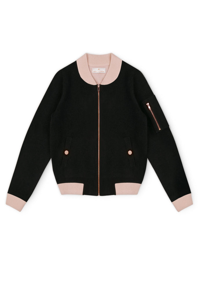Globe-Trotter Two-Tone Cashmere Bomber - Black x Dusty Pink - Movers & Cashmere