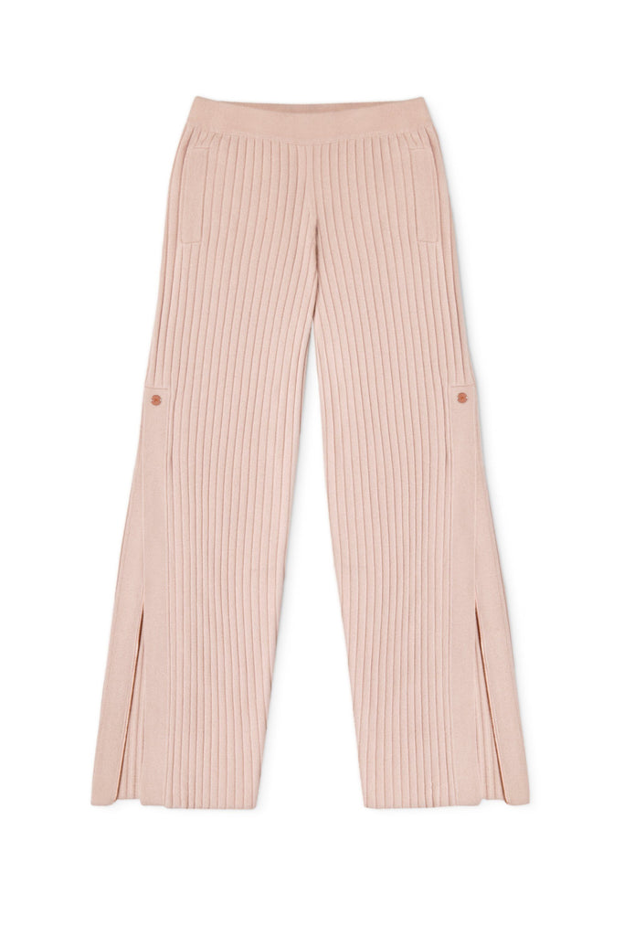 Get Set Ribbed Cashmere Wide-Leg Track Pants - Dusty Pink - Movers & Cashmere