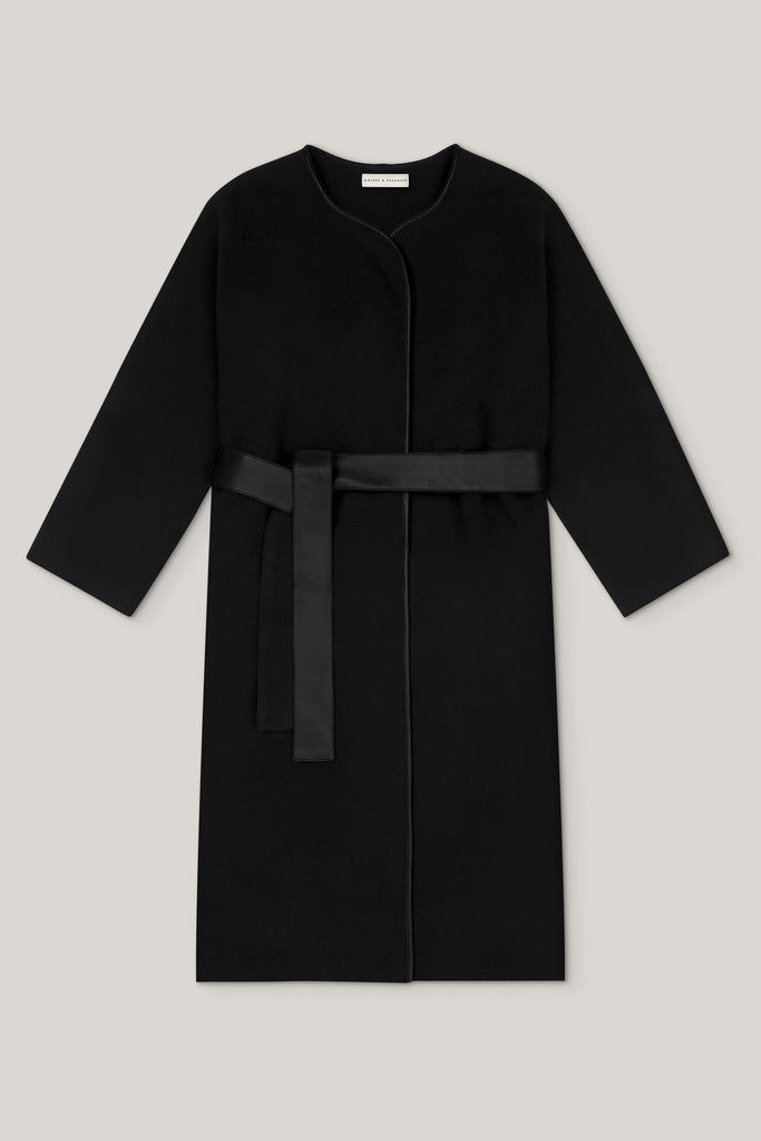 The Movers Cashmere-Leather Wrap Coat - Black - Movers & Cashmere