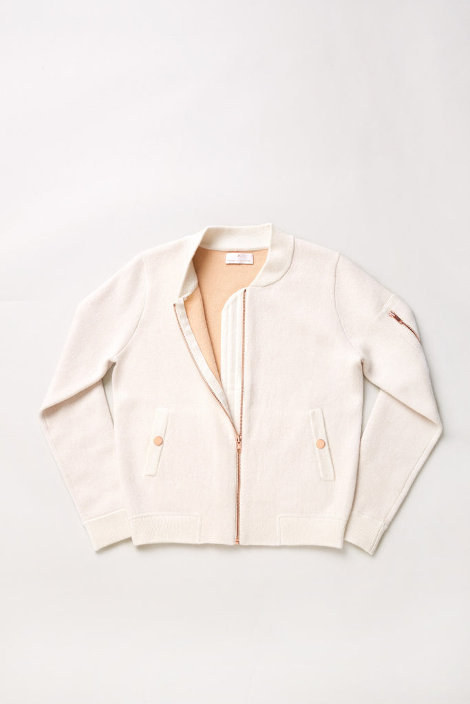 Globe-Trotter Two-Tone Cashmere Bomber - Winter White X Camel - Movers & Cashmere