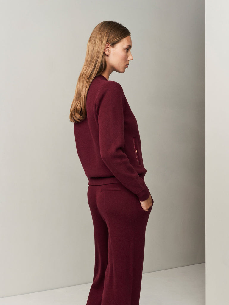 Aarhus Cashmere-Leather Bomber - Autumn Burgundy - Movers & Cashmere