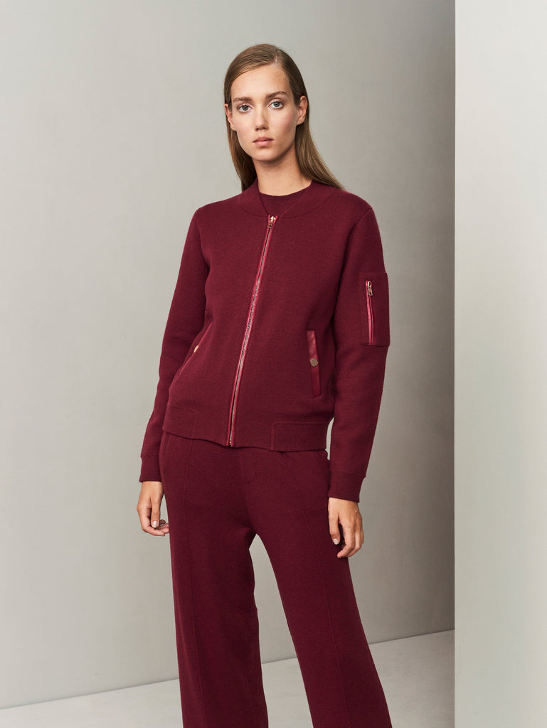 Aarhus Cashmere-Leather Bomber - Autumn Burgundy - Movers & Cashmere