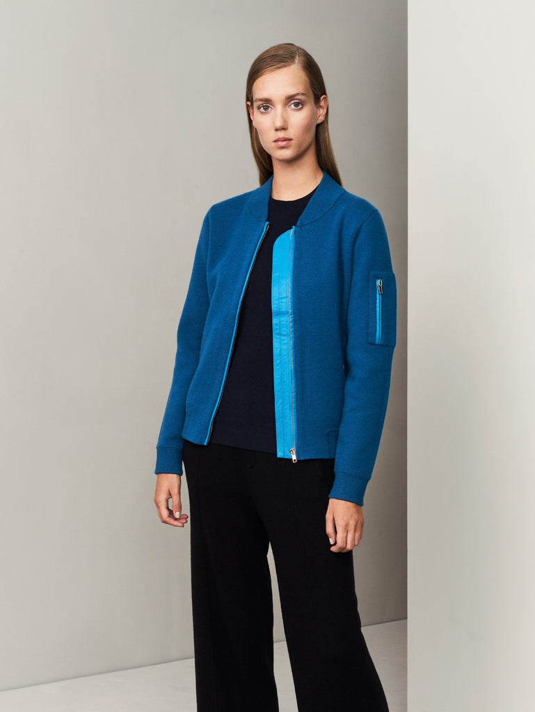 Aarhus Cashmere-Leather Bomber - Island Blue - Movers & Cashmere