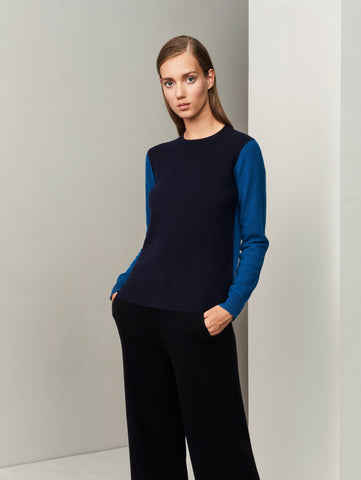 Balance Blocks Cashmere Sweater - Dark Navy x Island Blue - Movers & Cashmere