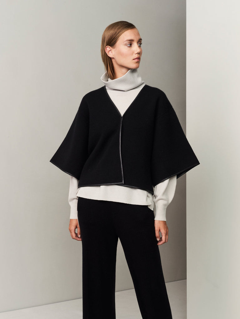 Outlined Cashmere-Leather Cape Jacket - Movers & Cashmere