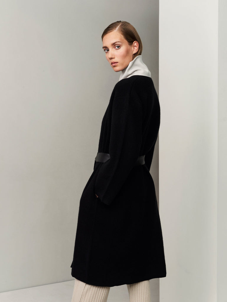 The Movers Cashmere-Leather Wrap Coat - Black - Movers & Cashmere