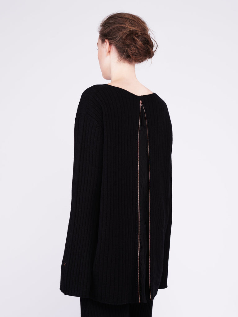 Get Set Oversized Ribbed Cashmere Sweater - Black - Movers & Cashmere