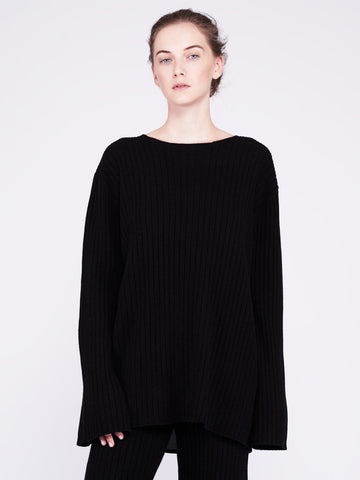 Get Set Oversized Ribbed Cashmere Sweater - Black - Movers & Cashmere