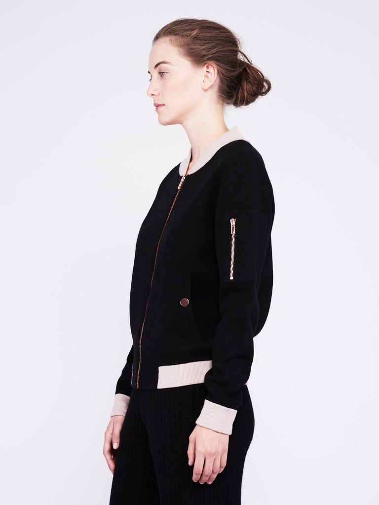 Globe-Trotter Two-Tone Cashmere Bomber - Black x Dusty Pink - Movers & Cashmere