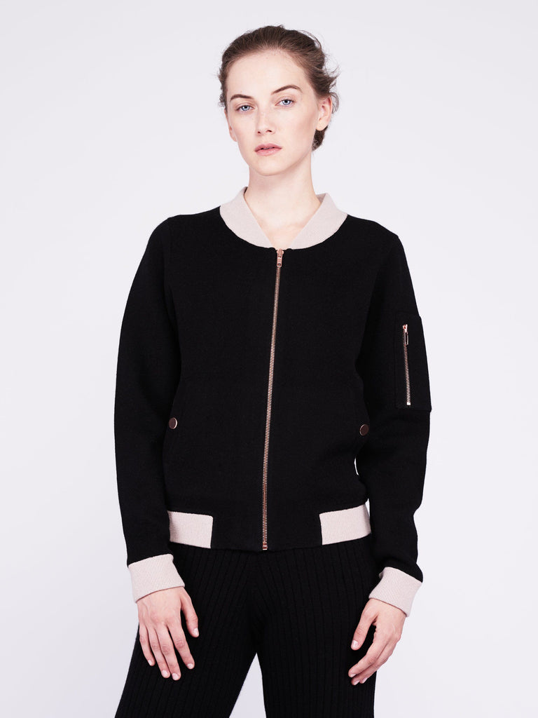 Globe-Trotter Two-Tone Cashmere Bomber - Black x Dusty Pink - Movers & Cashmere