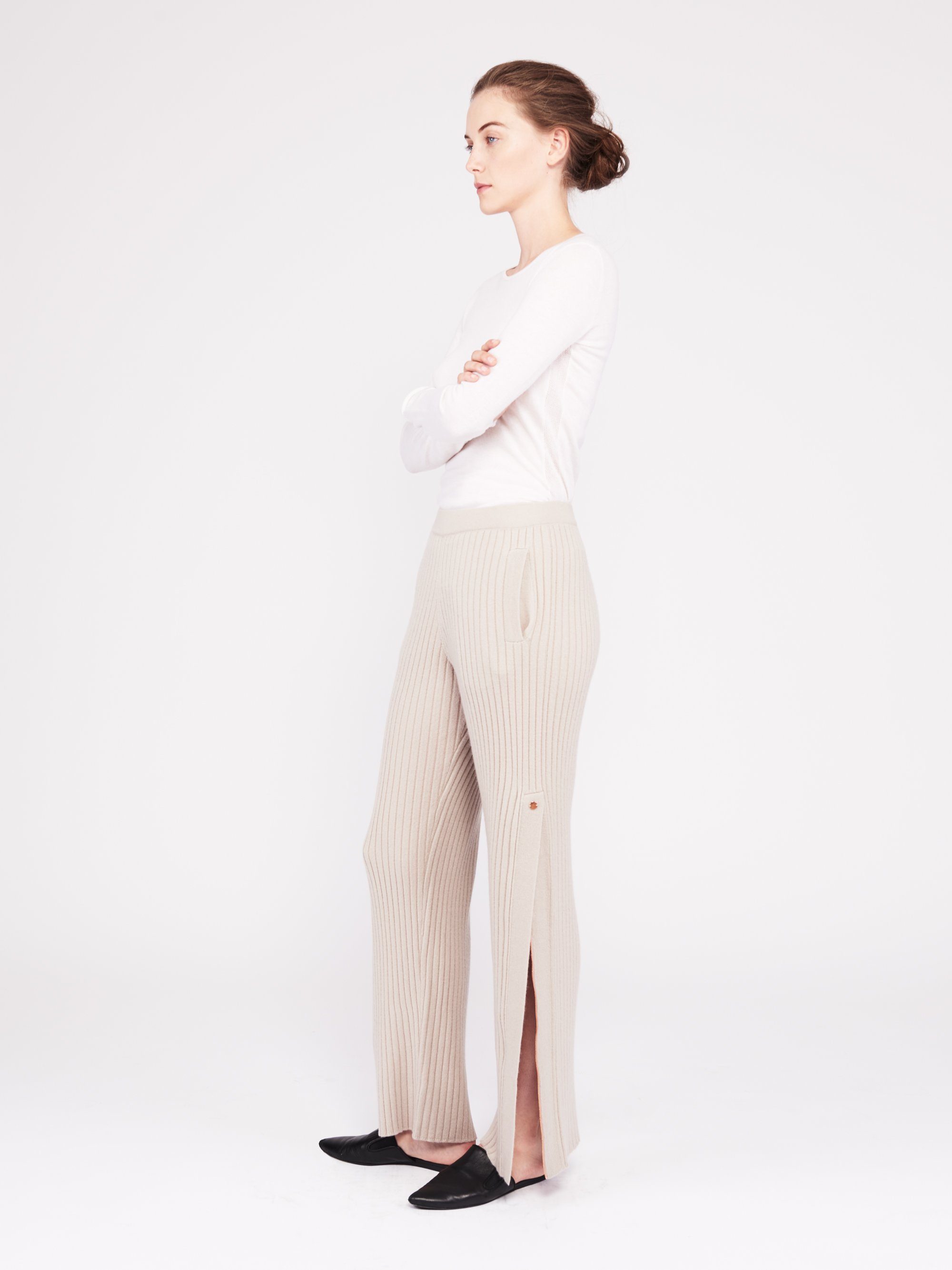 Movers & Cashmere - Get Set Ribbed Cashmere Pants - Sand