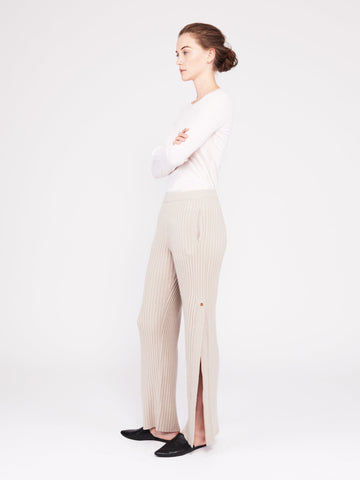 Get Set Ribbed Cashmere Wide-Leg Track Pants - Sand - Movers & Cashmere