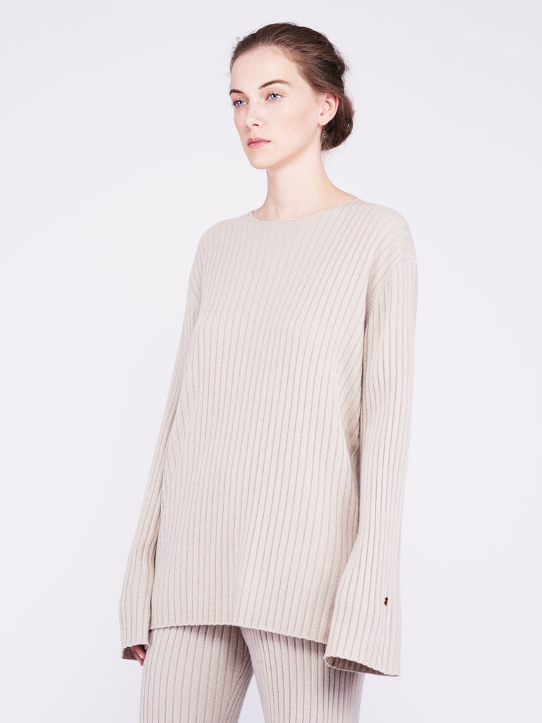 Get Set Oversized Ribbed Cashmere Sweater - Sand - Movers & Cashmere