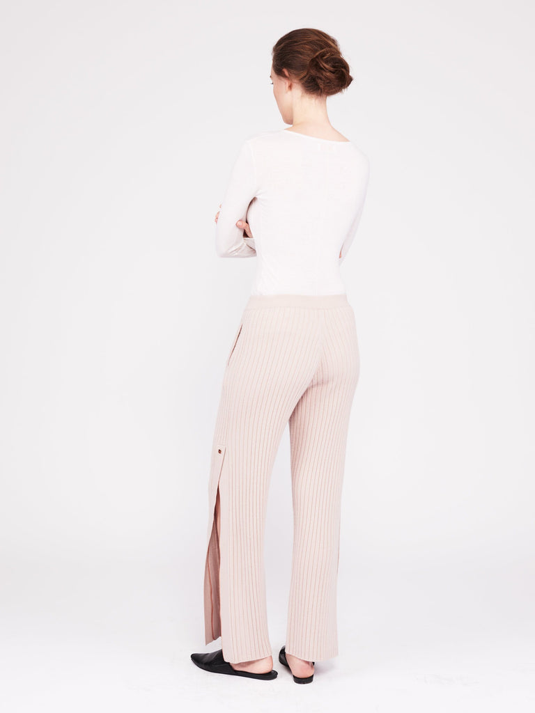 Get Set Ribbed Cashmere Wide-Leg Track Pants - Dusty Pink - Movers & Cashmere