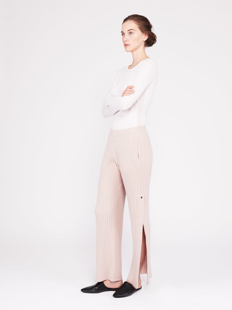 Get Set Ribbed Cashmere Wide-Leg Track Pants - Dusty Pink - Movers & Cashmere