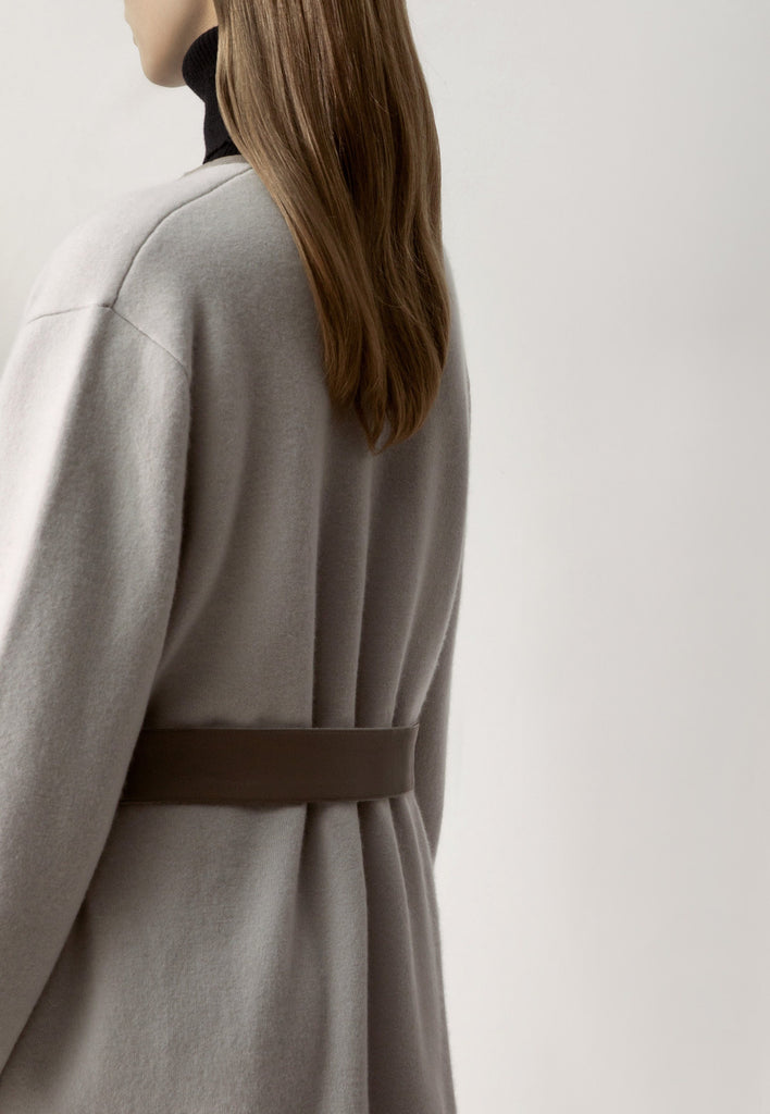 The Movers Cashmere-Leather Wrap Coat - Bone Grey - Movers & Cashmere