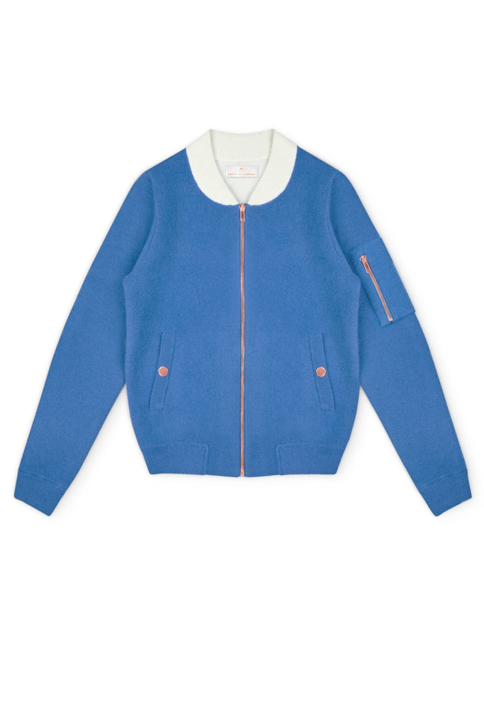 Globe-Trotter Two-Tone Cashmere Bomber - Mer Turque x Winter White - Movers & Cashmere