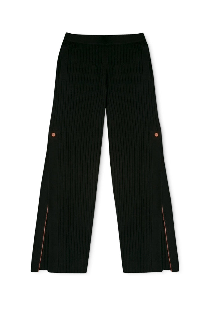 Get Set Ribbed Cashmere Wide-Leg Track Pants - Black - Movers & Cashmere