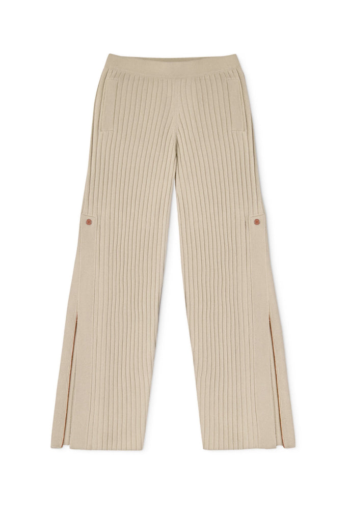 Get Set Ribbed Cashmere Wide-Leg Track Pants - Sand - Movers & Cashmere