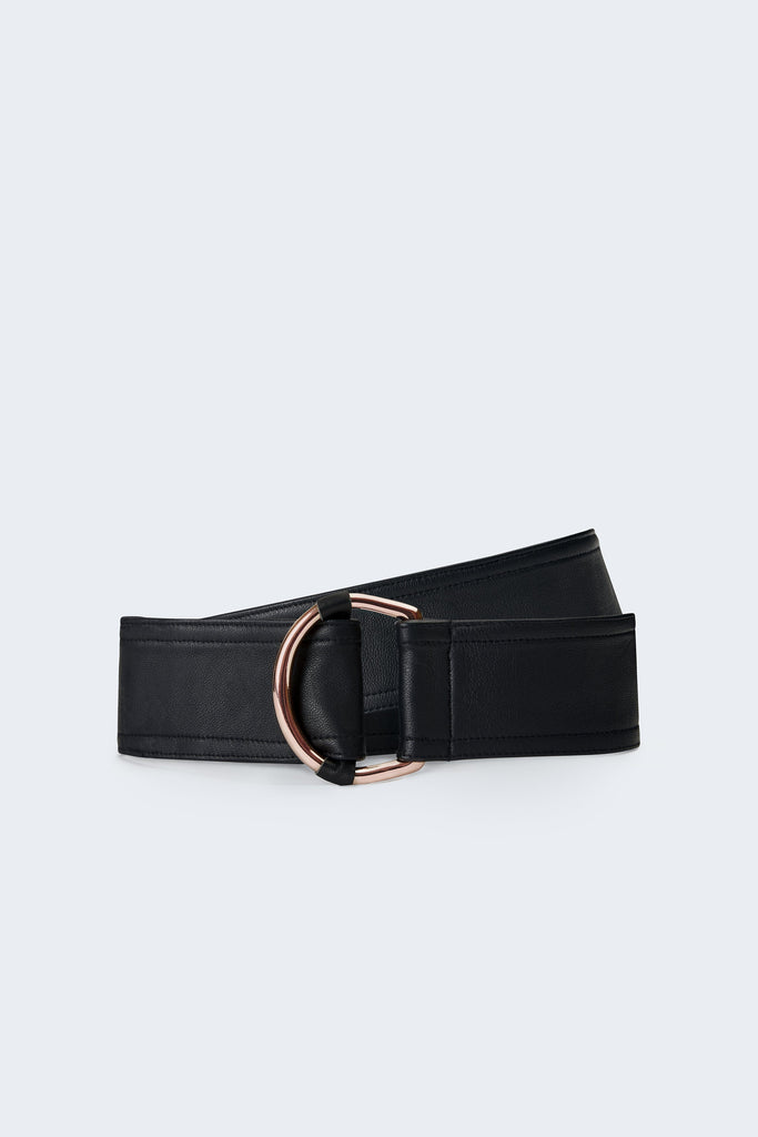 Center-in Rose Gold Leather Belt - Black - Movers & Cashmere