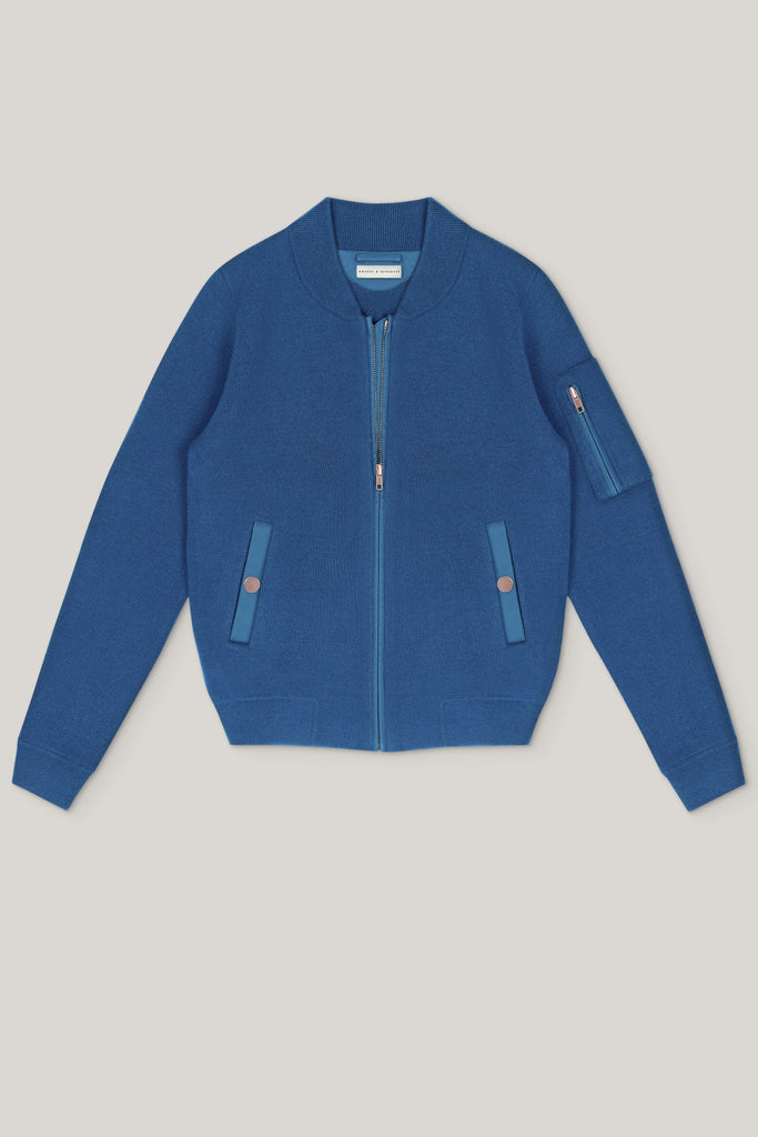 Aarhus Cashmere-Leather Bomber - Island Blue - Movers & Cashmere