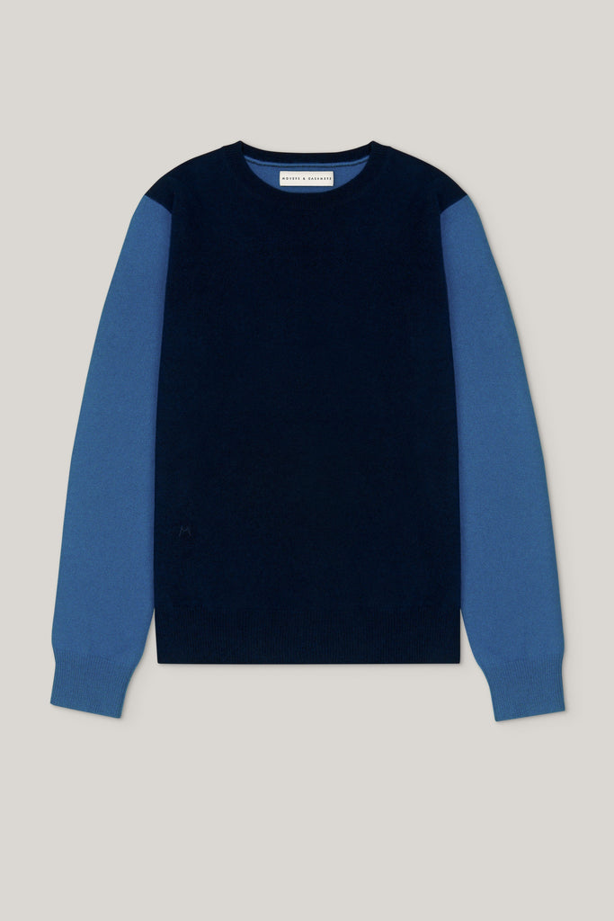 Balance Blocks Cashmere Sweater - Dark Navy x Island Blue - Movers & Cashmere