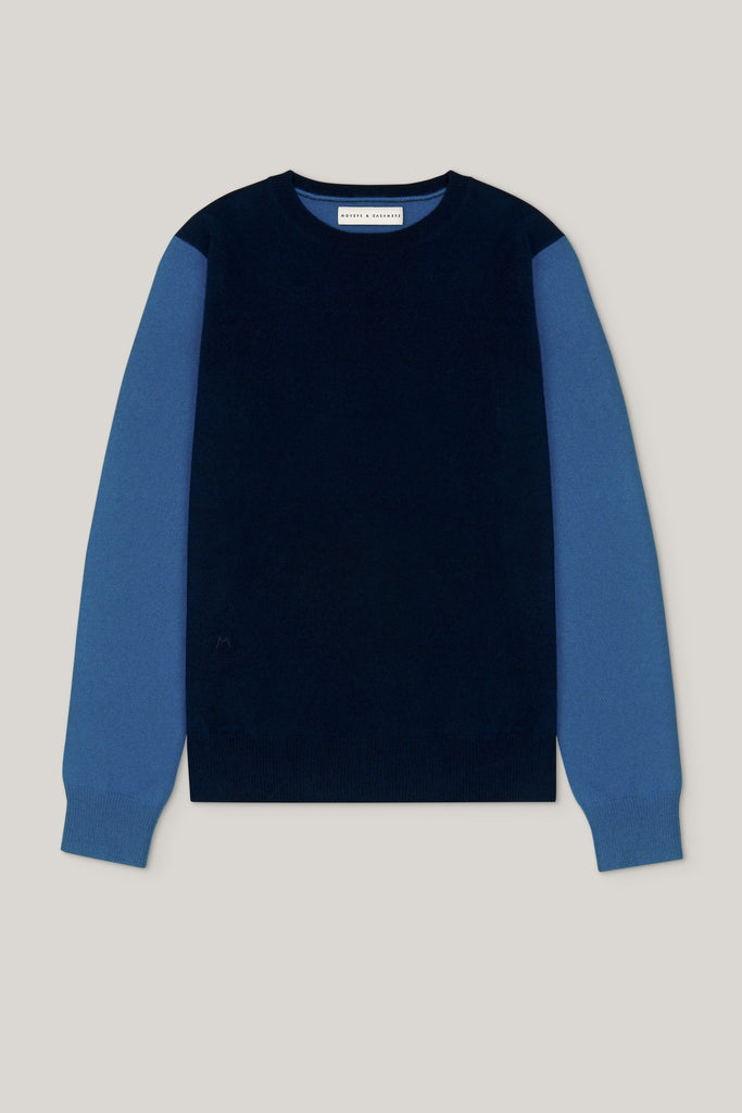 Balance Blocks Cashmere Sweater - Dark Navy x Island Blue - Movers & Cashmere