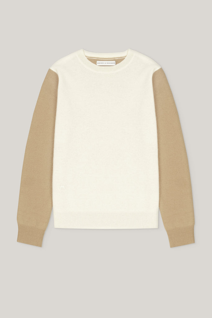 Balance Blocks Cashmere Sweater - Winter White x Camel - Movers & Cashmere