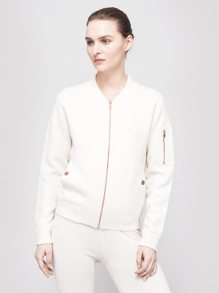 Globe-Trotter Two-Tone Cashmere Bomber - Winter White X Camel - Movers & Cashmere