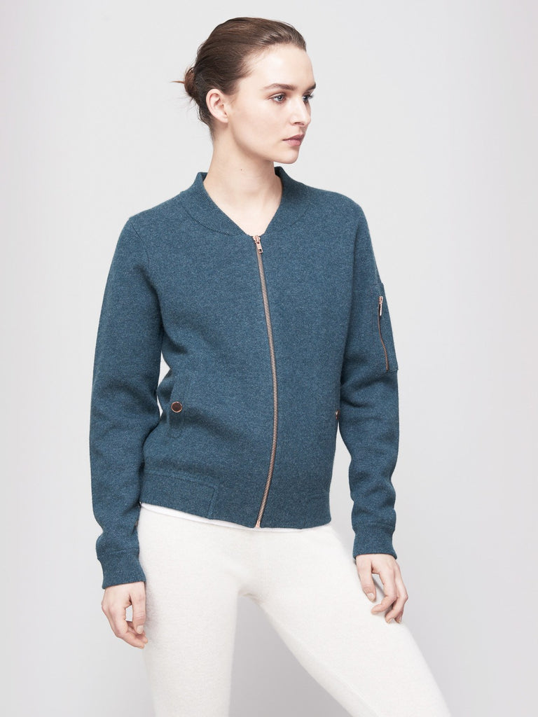 Globe-Trotter Two-Tone Cashmere Bomber - Dusky Green Blue X Rose Blitz - Movers & Cashmere