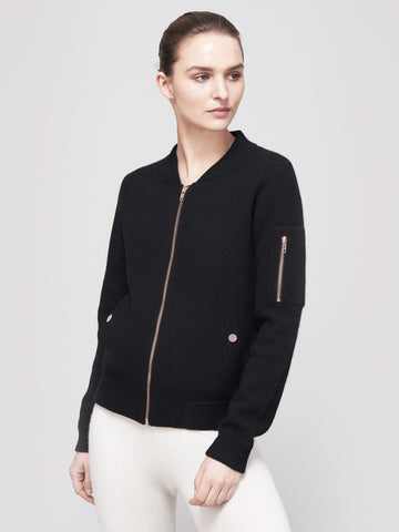 Globe-Trotter Two-Tone Cashmere Bomber - Black X Girasol Green - Movers & Cashmere