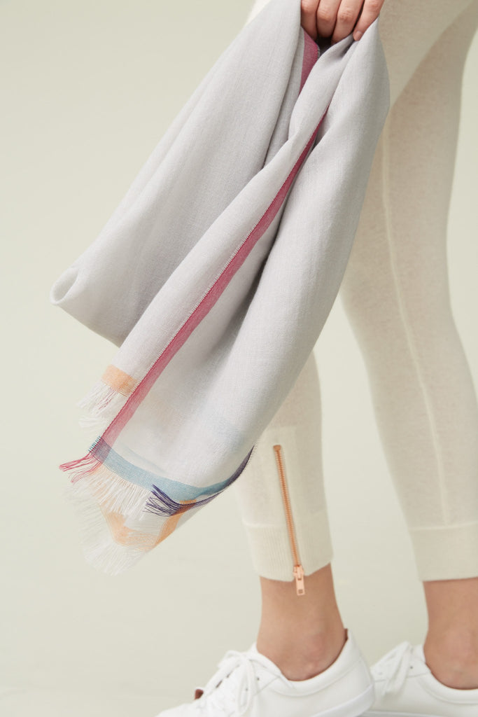 Cashmere Tipped Scarf - Light Grey [Seasonal Delight] - Movers & Cashmere