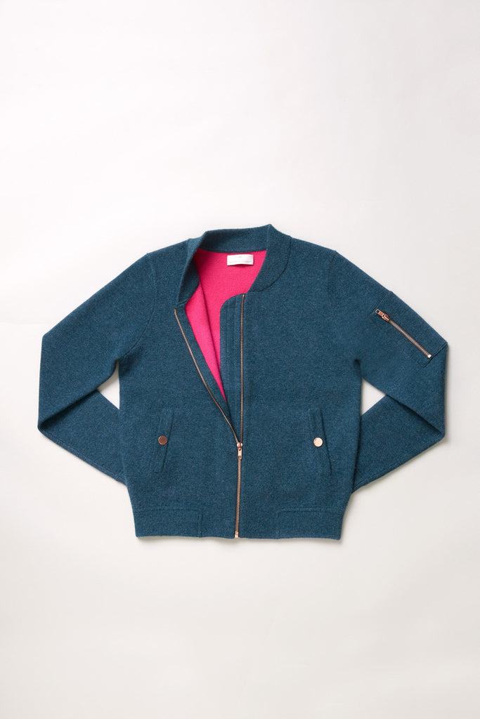 Globe-Trotter Two-Tone Cashmere Bomber - Dusky Green Blue X Rose Blitz - Movers & Cashmere