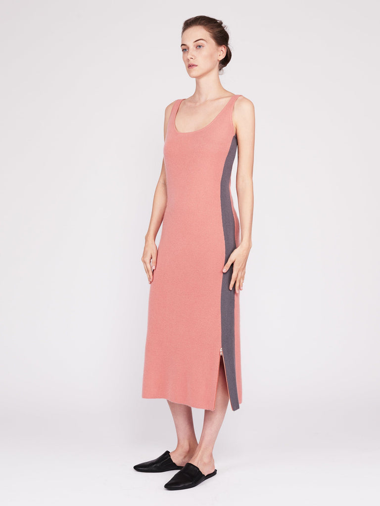 CMMC Striped Scoop Neck Cashmere Maxi Dress - Sakura x Jet Grey - Movers & Cashmere