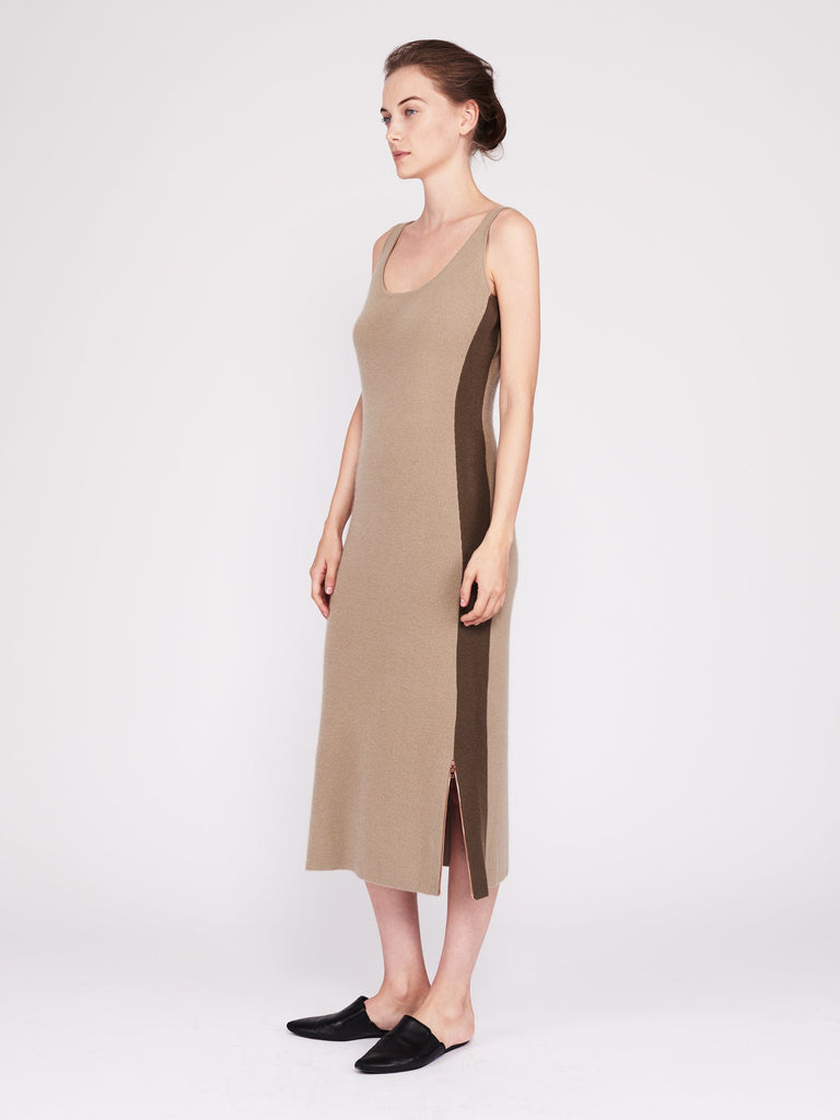 CMMC Striped Scoop Neck Cashmere Maxi Dress - Moss x Military - Movers & Cashmere