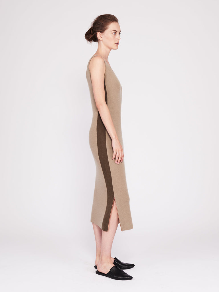 CMMC Striped Scoop Neck Cashmere Maxi Dress - Moss x Military - Movers & Cashmere