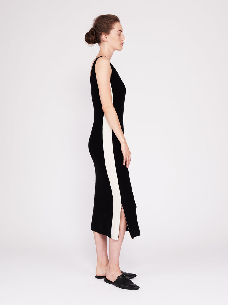 CMMC Striped Scoop Neck Cashmere Maxi Dress - Noir x White - Movers & Cashmere