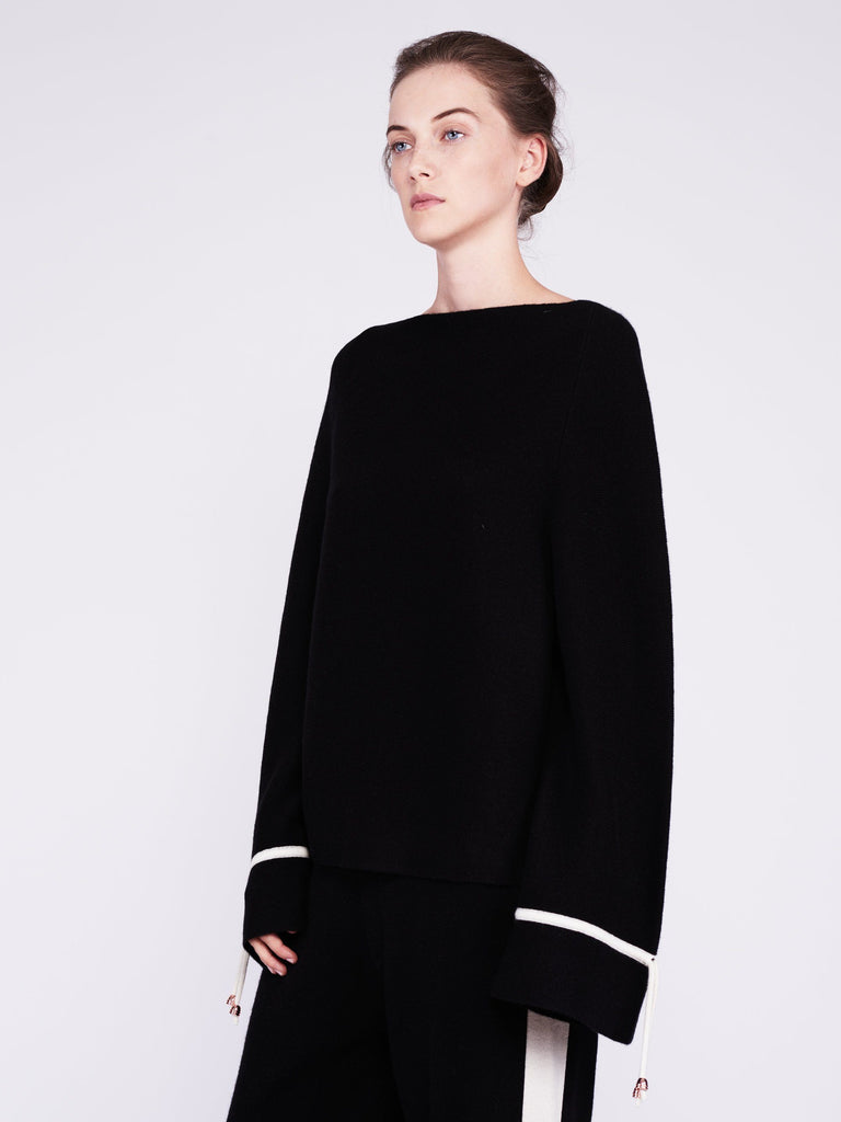 CMMC Bell Sleeve Cashmere Sweater - Noir x White - Movers & Cashmere