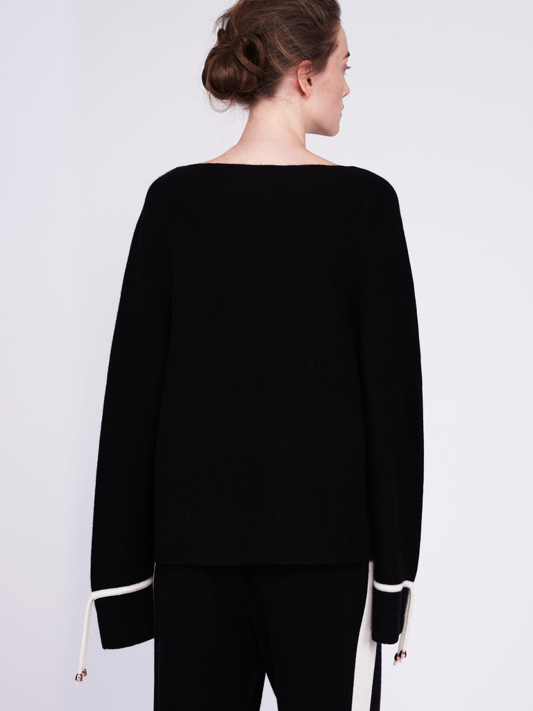 CMMC Bell Sleeve Cashmere Sweater - Noir x White - Movers & Cashmere